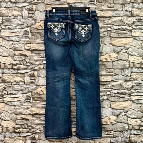 #18 Rockin Denim Studded Embellished Button Up Dark Wash Pants Blue Jean Size 10 - Picture 3 of 4